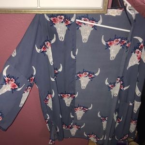 Longhorn Bull Skull With Flowers Cardigan XL